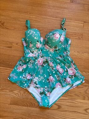 torrid Teal Floral Peplum Ruffle One-Piece Swimsuit with Built-In Bra
